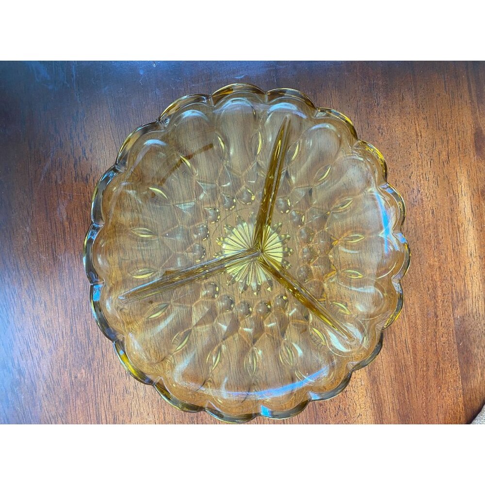 Anchor Hocking Fairfield Amber Glass Divided Dish